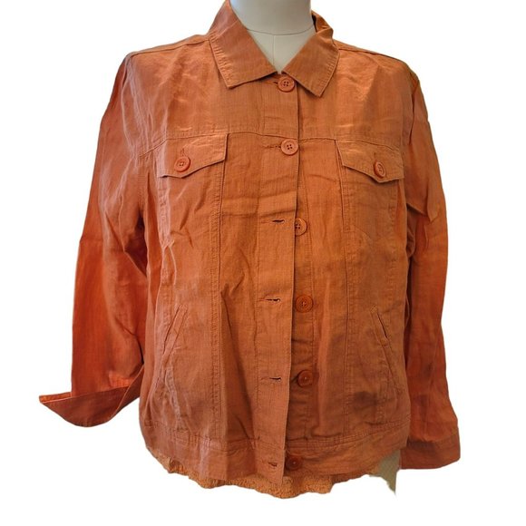 Linden Hill Orange Linen Jacket and Shirt Set Flower Pin Woman's Size XL DH726 - Picture 2 of 8
